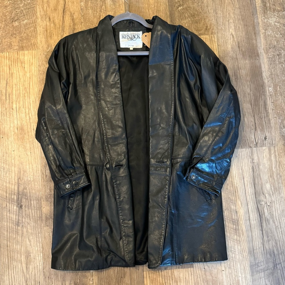 Vintage black long leather blazer